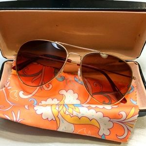 Sunglasses, gold aviators brown fade lens w/ case